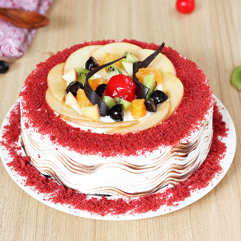 Fruity Delight with Red Velvet Cake | Cake2homes