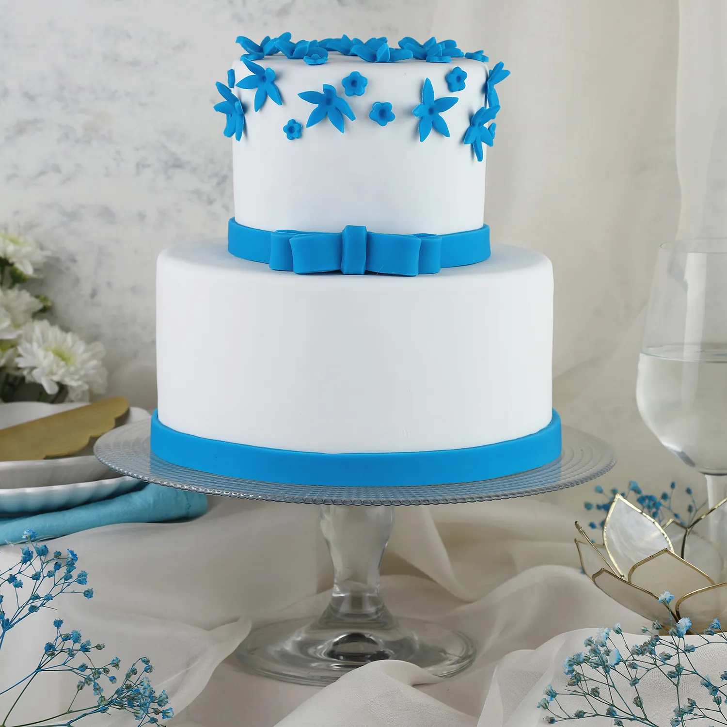 Blue Bow 2 Tier Truffle Cake | Cake2homes