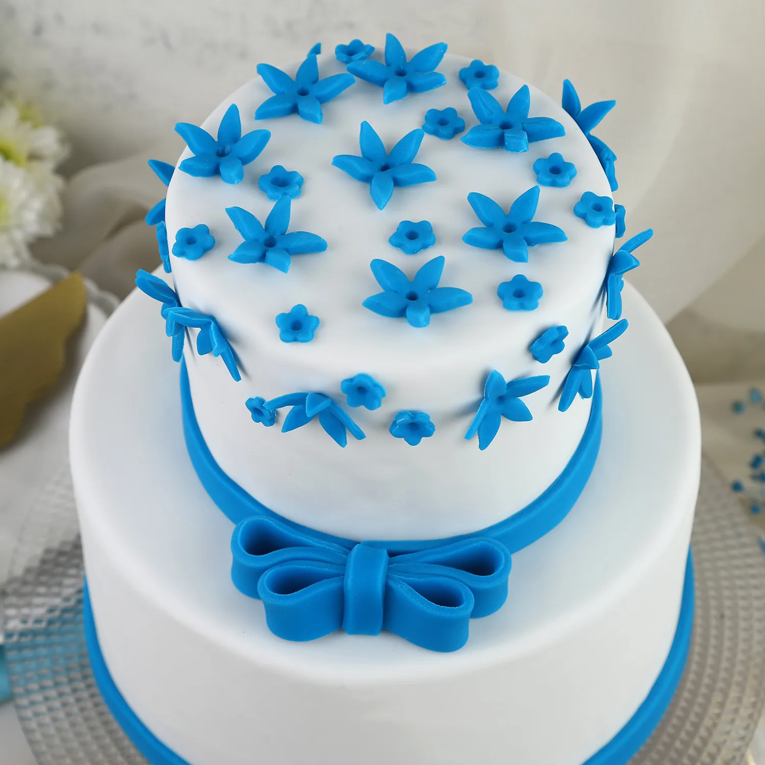 Blue Bow 2 Tier Truffle Cake | Cake2homes