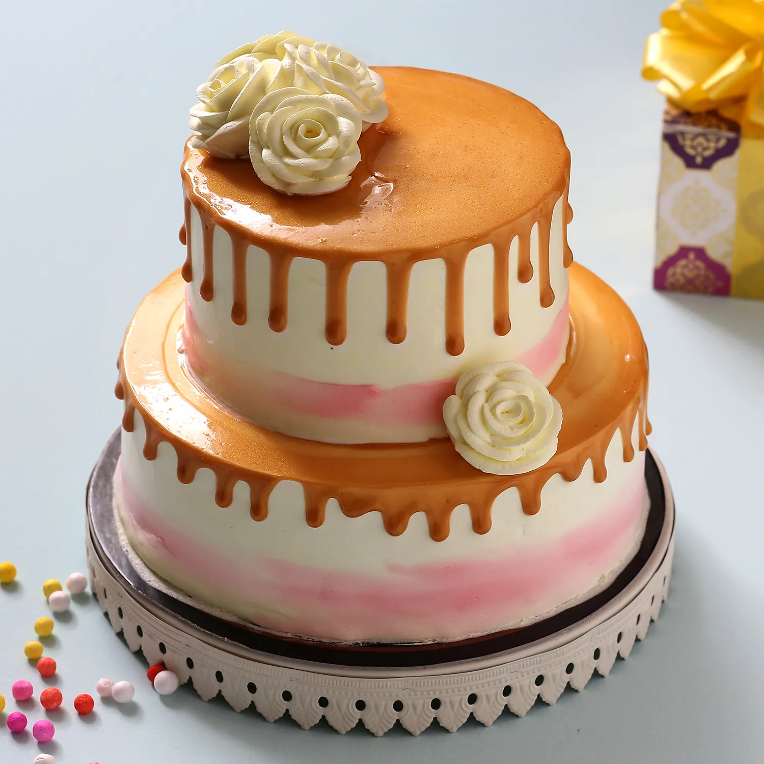 Dripping 2 Tier Butterscotch Cake | Cake2homes
