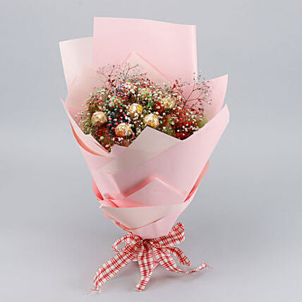 Beautifully Wrapped Pink Rocher Bouquet | Cake2homes