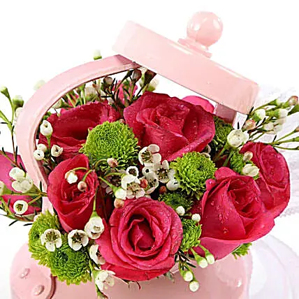 Pink Rose Tea Pot Arrangement | Cake2homes