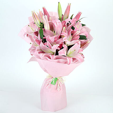 Passionate Oriental Pink Lilies Bouquet | Cake2homes