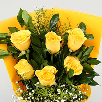 Sunshine Surprise 6 Yellow Roses Bunch | Cake2homes