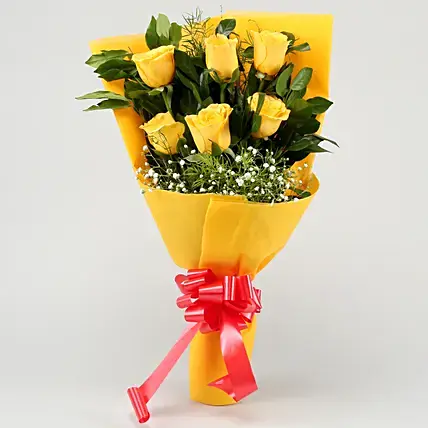 Sunshine Surprise 6 Yellow Roses Bunch | Cake2homes