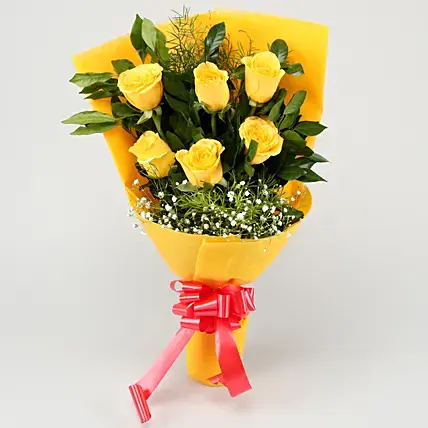 Sunshine Surprise 6 Yellow Roses Bunch | Cake2homes