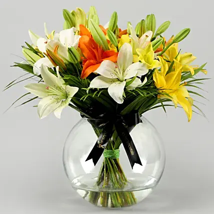 Mix Of Lilies In Fishbowl Vase | Cake2homes