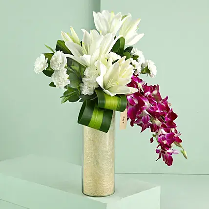 Orchids & Carnations Vase Arrangement | Cake2homes