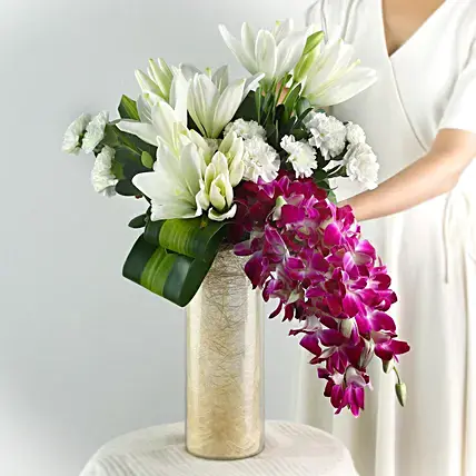 Orchids & Carnations Vase Arrangement | Cake2homes