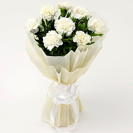 8 White Carnations Bouquet- Small | Cake2homes