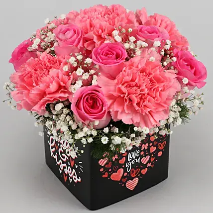 Pink Roses And Carnations In Love You Sticker Vase | Cake2homes