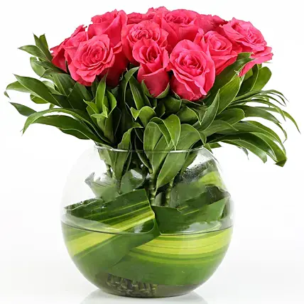 Pink Roses Glass Vase Arrangement | Cake2homes