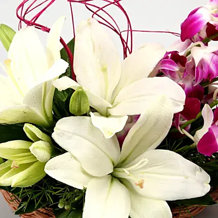 Lilies And Orchids Basket Arrangement | Cake2homes