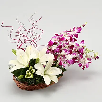 Lilies And Orchids Basket Arrangement | Cake2homes