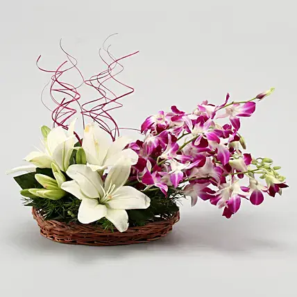 Lilies And Orchids Basket Arrangement | Cake2homes