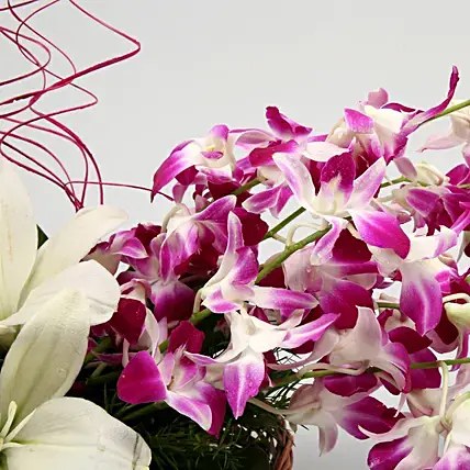 Lilies And Orchids Basket Arrangement | Cake2homes