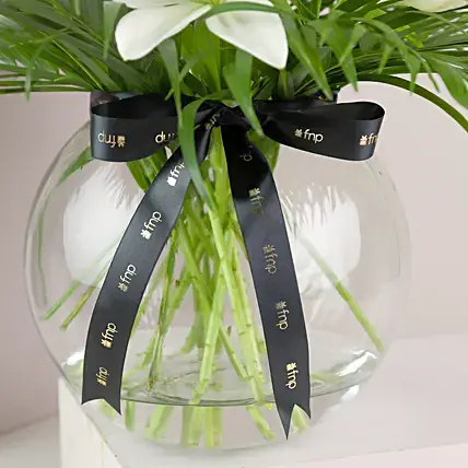 Pure White Asiatic Lilies In Fishbowl Vase | Cake2homes