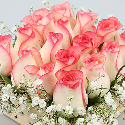 16 Pink Roses Arrangement In Wooden Base | Cake2homes
