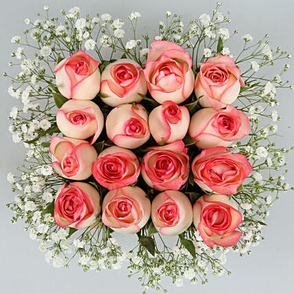 16 Pink Roses Arrangement In Wooden Base | Cake2homes