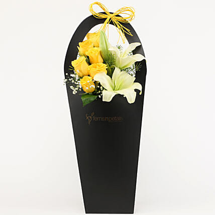 Yellow Roses & White Lilies In FNP Sleeve | Cake2homes