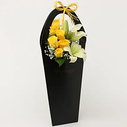Yellow Roses & White Lilies In FNP Sleeve | Cake2homes
