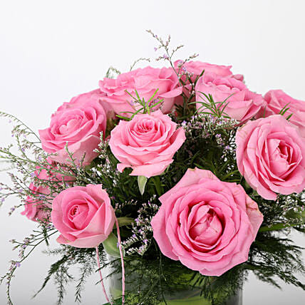 15 Pink Roses Vase Arrangement | Cake2homes