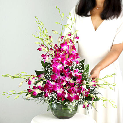 Purple Orchids Vase Arrangement | Cake2homes