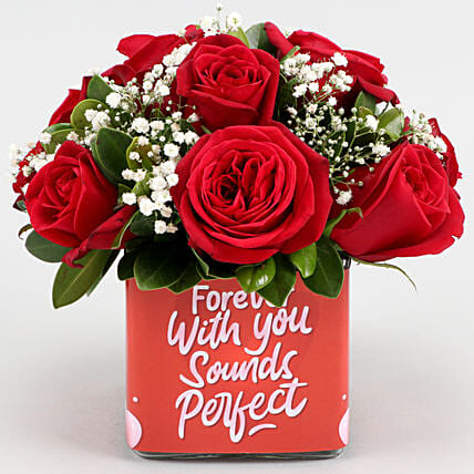 Bunch Of 10 Red Roses In Forever With You Sticker Vase | Cake2homes