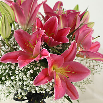 5 Pink Oriental Lilies in Glass Vase | Cake2homes
