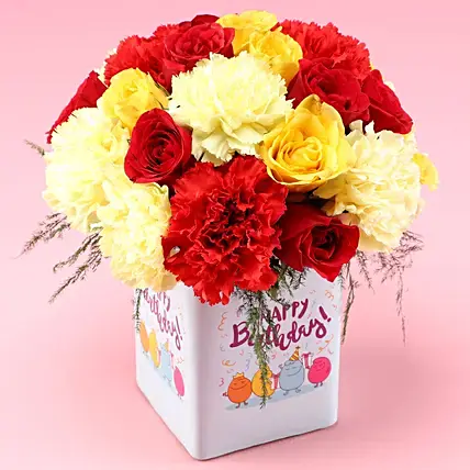 Carnations & Roses Colourful Birthday Vase | Cake2homes