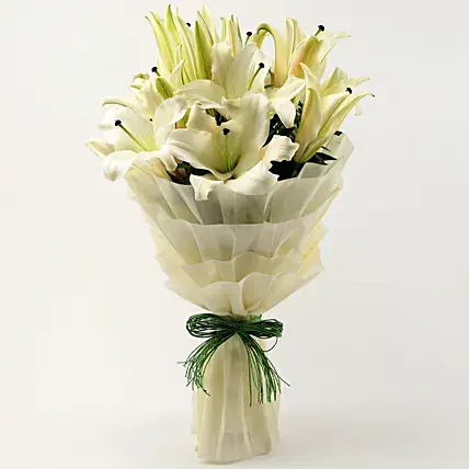 Serene White Oriental Lilies Bouquet | Cake2homes