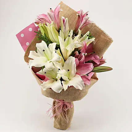 Pink & White Oriental Lilies Bunch | Cake2homes