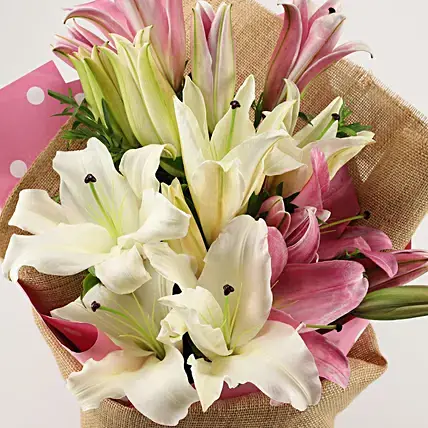 Pink & White Oriental Lilies Bunch | Cake2homes