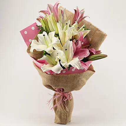 Pink & White Oriental Lilies Bunch | Cake2homes
