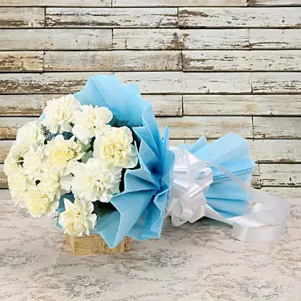 12 White Carnations Two Layered Bouquet | Cake2homes