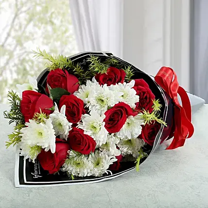 Red Roses & White Daisies Bouquet | Cake2homes
