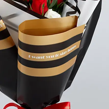 Red Roses & White Stoma Bouquet | Cake2homes