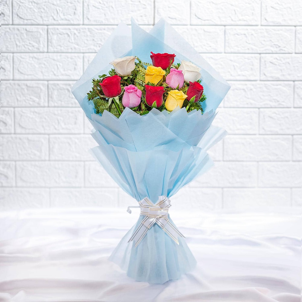 Colorful Roses Bouquet And Chocolate Cake Combo | Cake2homes