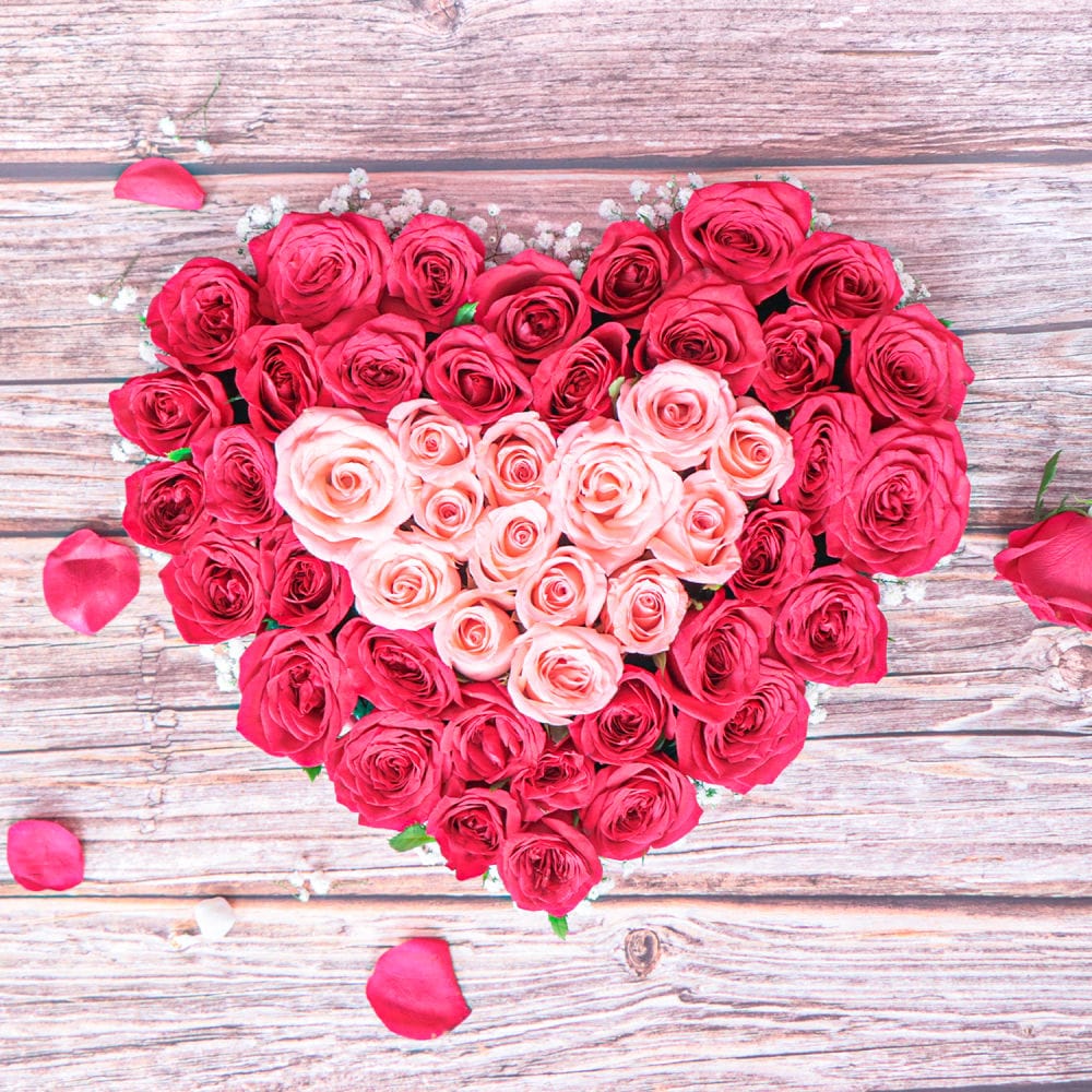 HeartShaped Pink And Red Roses | Cake2homes