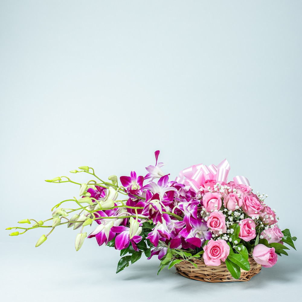 Elegant Pink Mixed Flowers Basket | Cake2homes