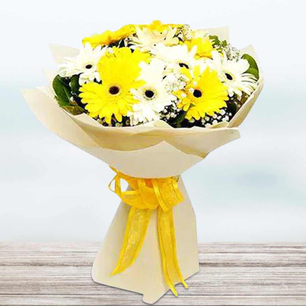 Mix Gerbera Flowers Bouquet In White Wrapping | Cake2homes
