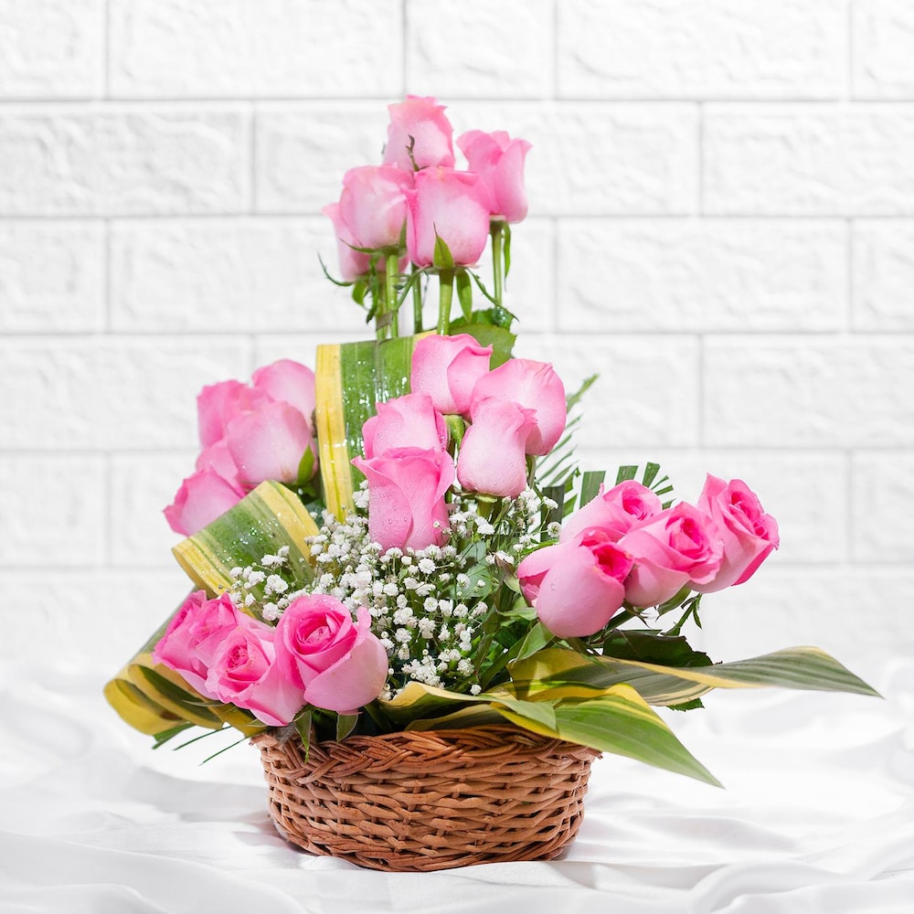 Full Of Emotions Pink Roses Basket | Cake2homes