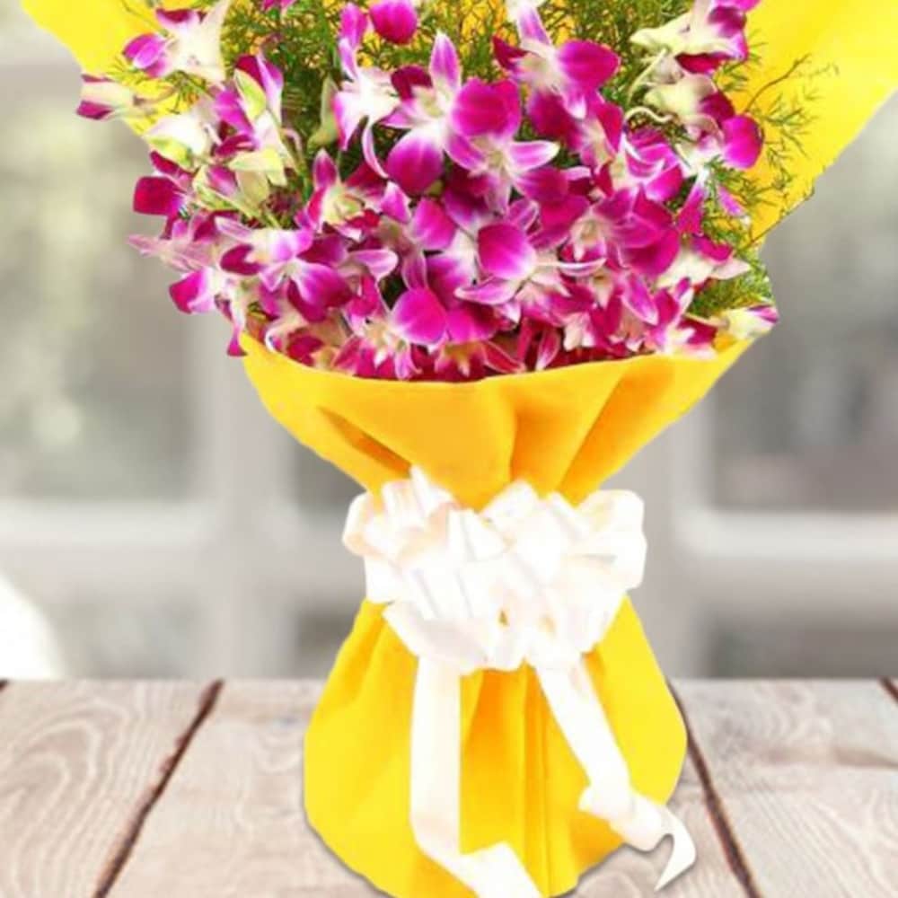 Orchids Beauty In Yellow Bright Wrapping | Cake2homes