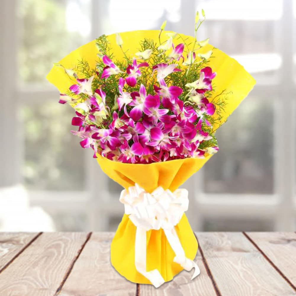 Orchids Beauty In Yellow Bright Wrapping | Cake2homes