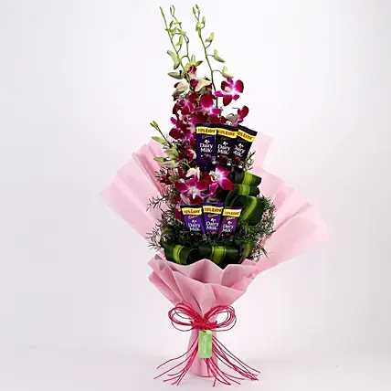 Posy of Purple Orchids & Dairy Milk