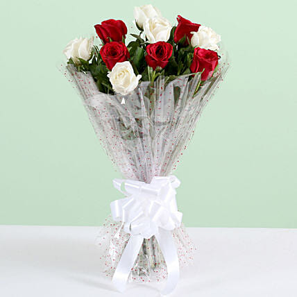 10 White & Red Roses Bouquet