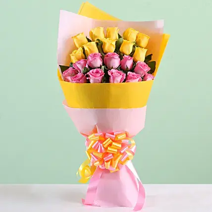 Ravishing Pink & Yellow Roses Bouquet Ravishing Pink & Yellow Roses Bouquet