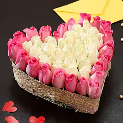 Pink & White Roses Heart Arrangement Pink & White Roses Heart Arrangement