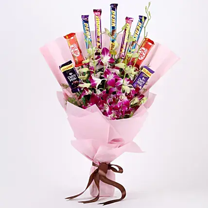 True Feelings- Purple Orchids & Chocolate Bouquet True Feelings- Purple Orchids & Chocolate Bouquet