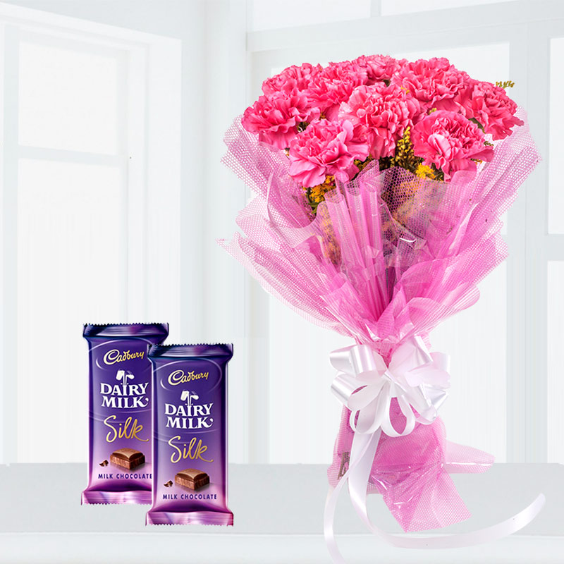 Silky Surprise Carnations and Chocolates